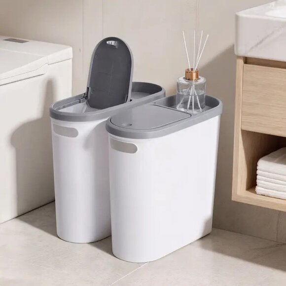 2/1pc Compact And Durable Plastic Bathroom Trash Can With Built-in Handles - Picture 2 of 3